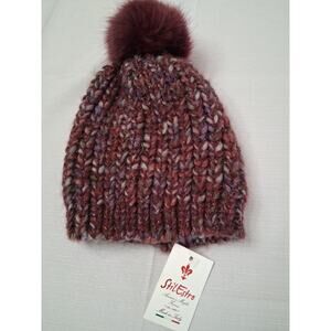 Stil Estro StilEstro Burgundy Beanie Knit Hat Faux Fur Pom Made in Italy Cozy